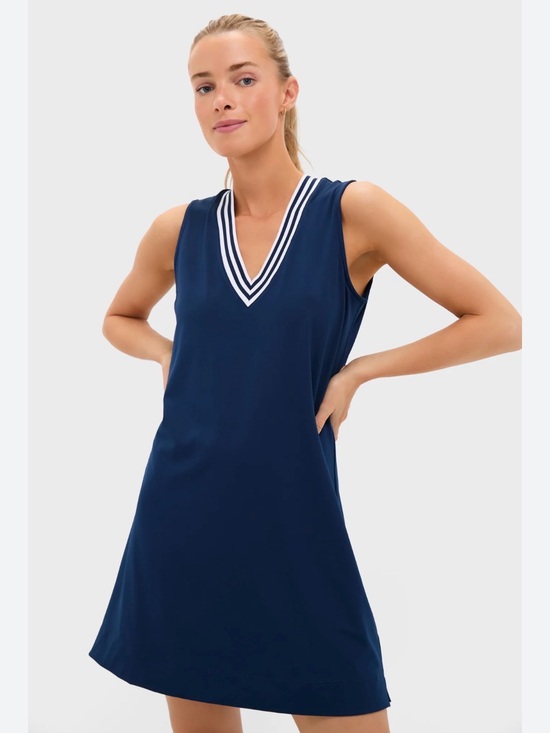 Tuckernuck Dresses & Skirts - Tuckernuck Navy V‑Neck Sleeveless Mini Dress with White Trim